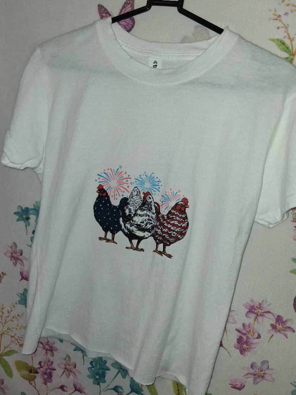 White Tee - Chickens and Fireworks